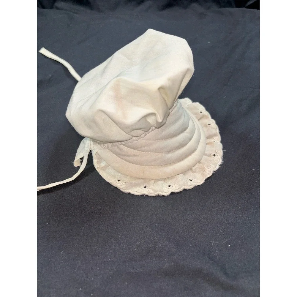 Snowie Soft Baby Bonnet Unisex White Eyelet Lace Ruffle Brim‎ Chin Ties heirloom